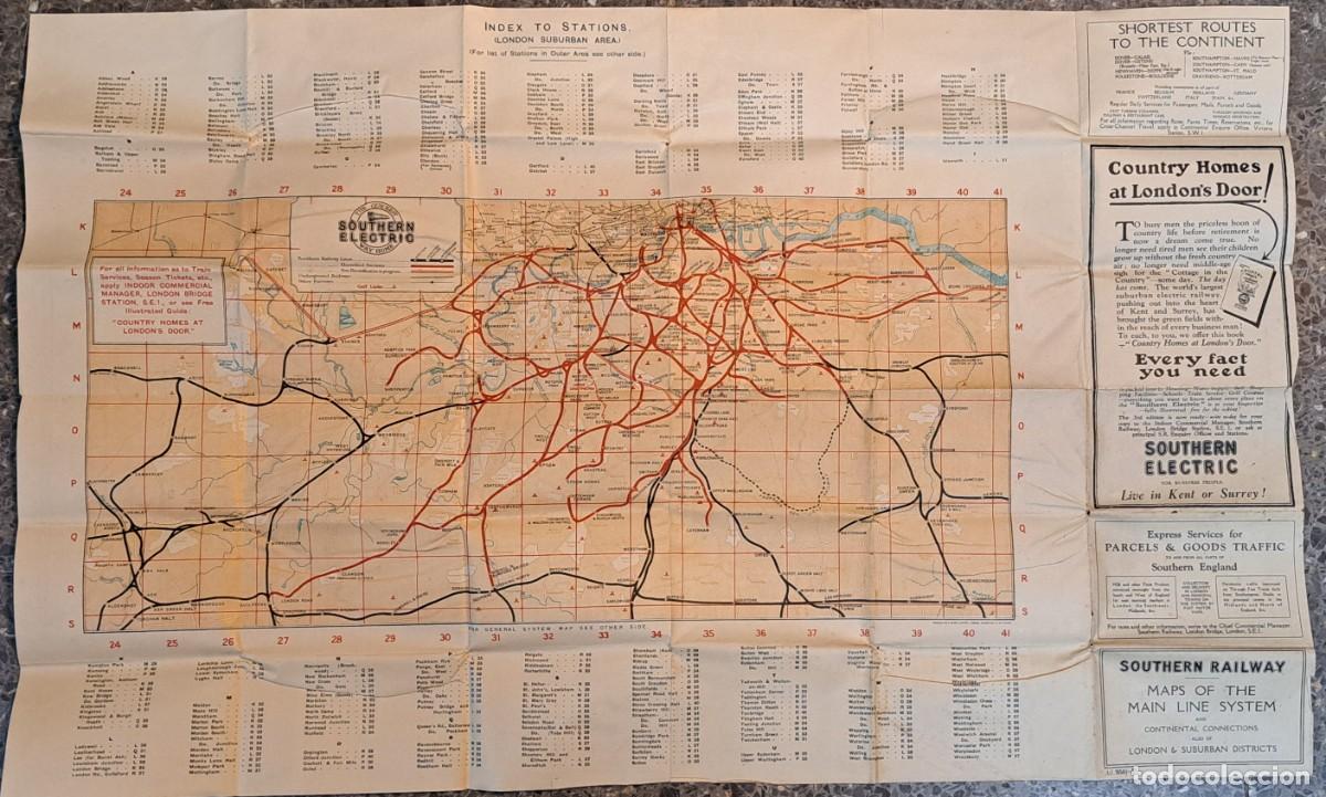 Mapas contempor&aacute;neos: Mapa Southern Railway &ndash; Londres y distritos suburbanos &ndash; 1929