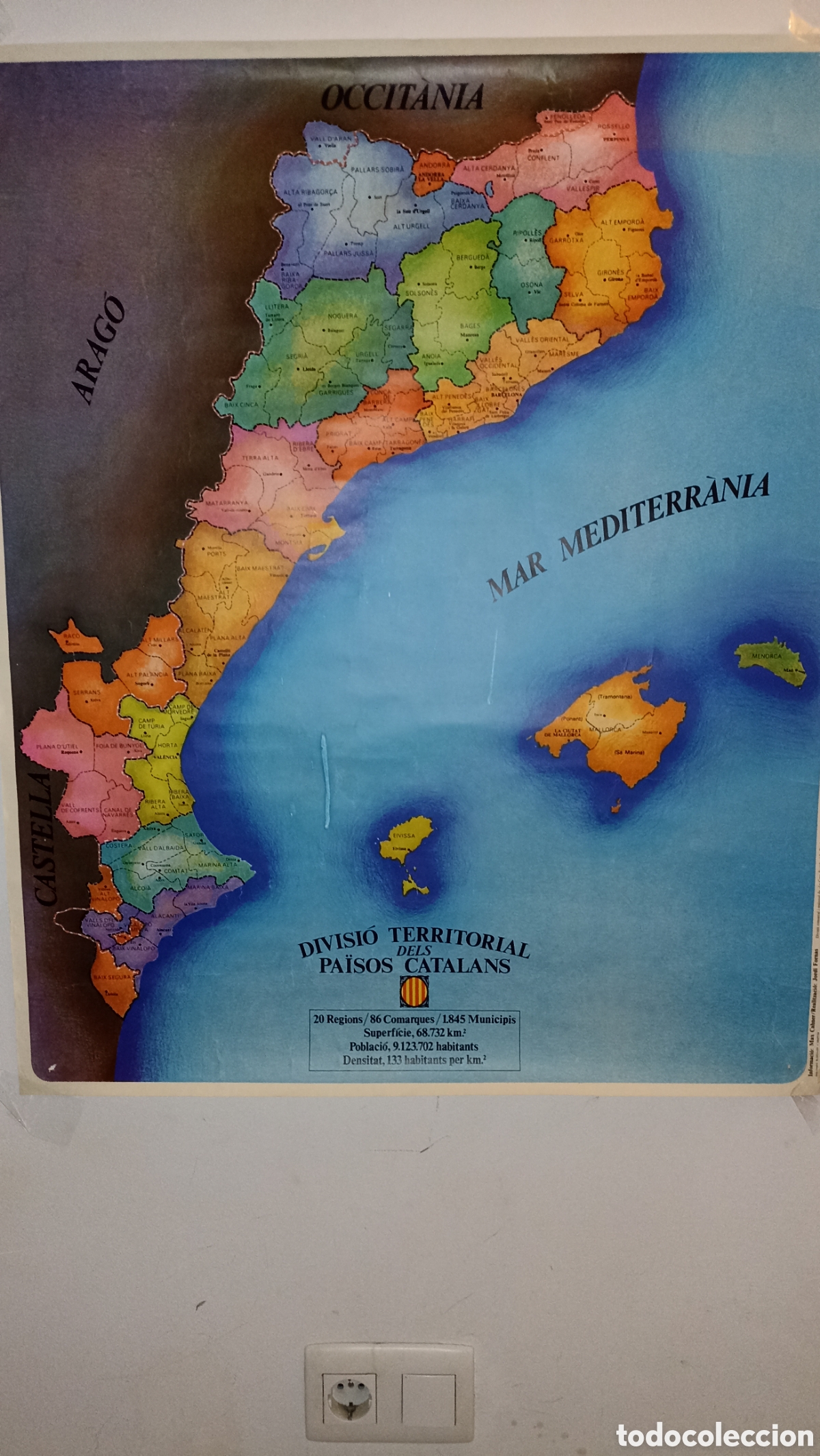 Mapas contempor&aacute;neos: Cartel Divisio Territorial Pa&iuml;sos Catalans - Gran Enciclopedia Catalana 1977 - 70 x 86 cm