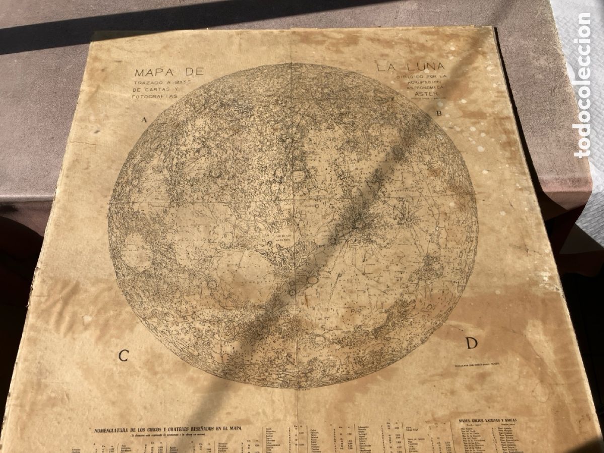 Mapas contempor&aacute;neos: Antiguo y raro mapa de la luna agrupaci&oacute;n astron&oacute;mica ASTER