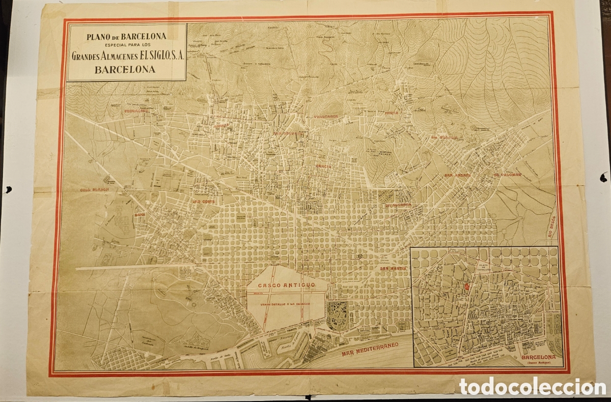 Mapas contempor&aacute;neos: Plano original de Barcelona &ndash; Grandes Almacenes El Siglo S.A. &ndash; c.1900