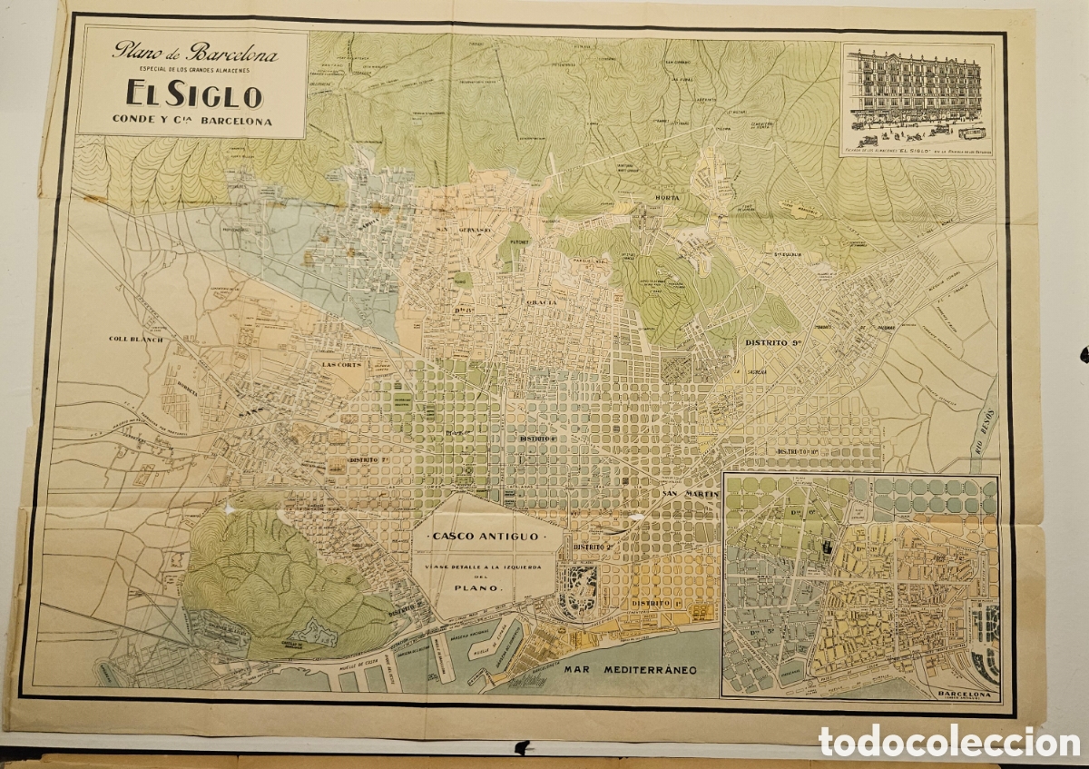 Mapas contempor&aacute;neos: Plano original de Barcelona &rdquo;El Siglo&rdquo; &ndash; Conde y C&iacute;a. &ndash; c.1900-1910 &ndash; Gran formato