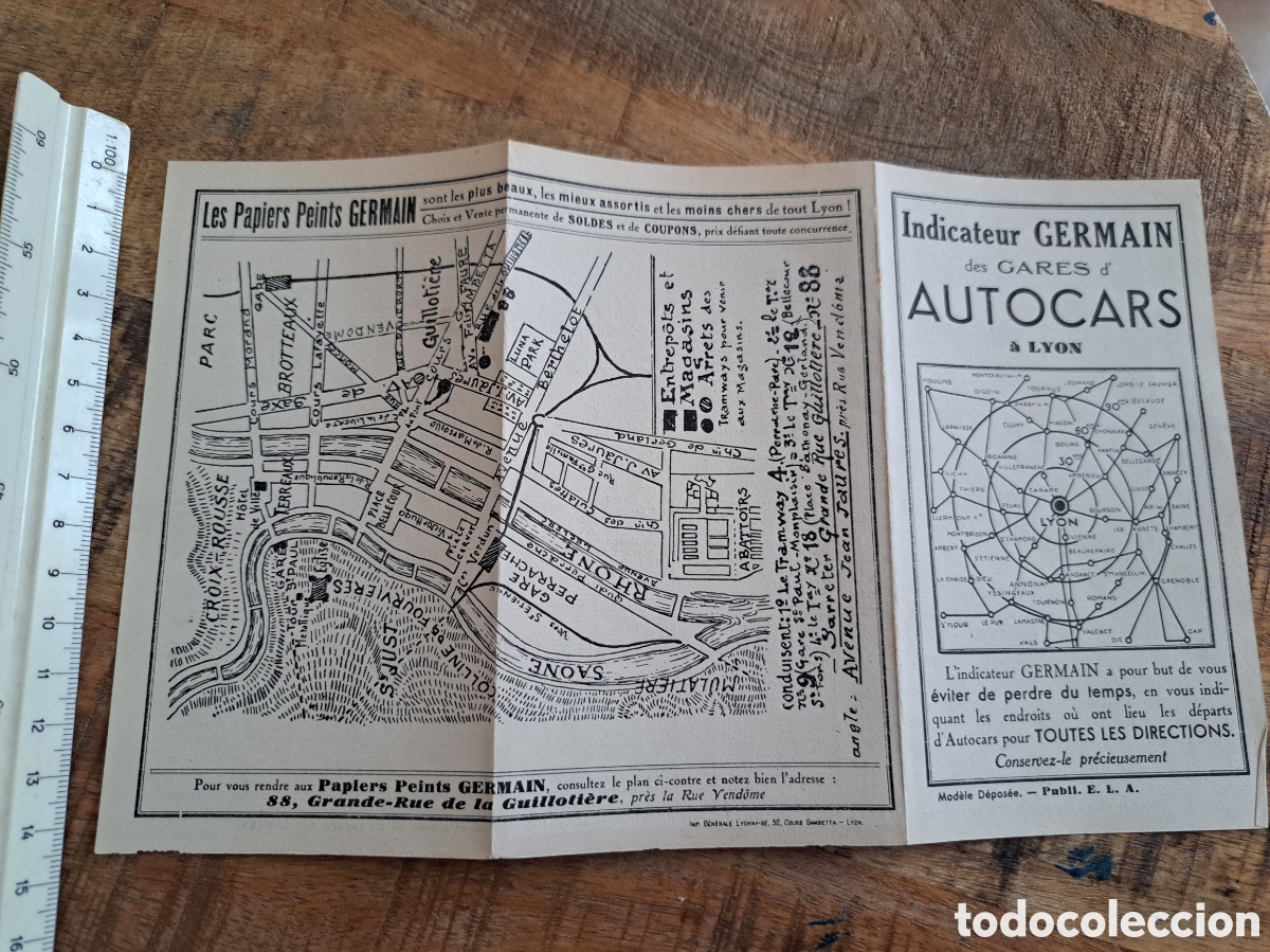 Mapas contempor&aacute;neos: Jml Mapa Plano antiguo ciudad Germain des gares autocars a Lyon. Francia