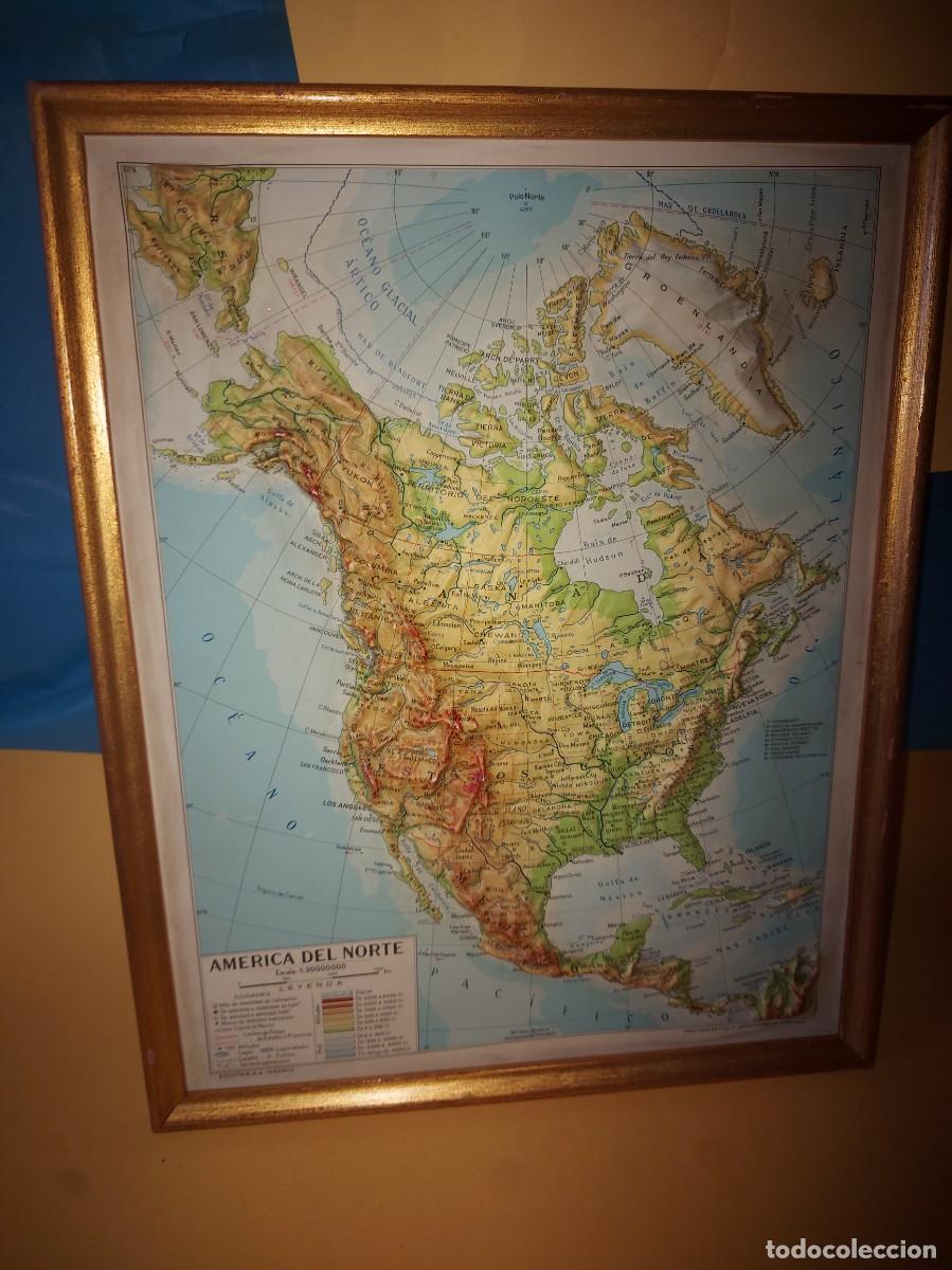 Mapas contempor&aacute;neos: ANTIGUO MAPA CON RELIEVE GEOGRAFICO , AMERICA DEL NORTE /COLEGIO , ESCUELA