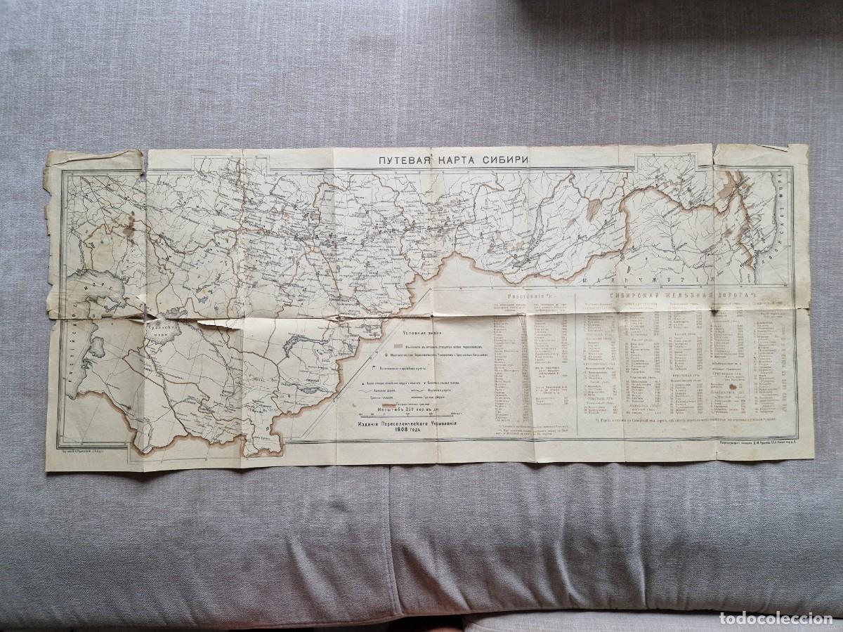 Mapas contempor&aacute;neos: Mapa de Ruta de Siberia - Ferrocarril Transiberiano - Imperio Ruso 1908