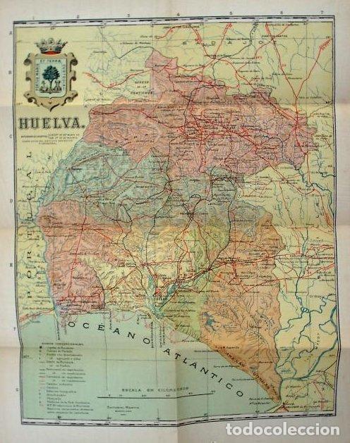 Mapas contempor&aacute;neos: MAPA ENTELADO DE LA PROVINCIA DE HUELVA. EDITORIAL MART&Iacute;N. BARCELONA, SIN FECHA.