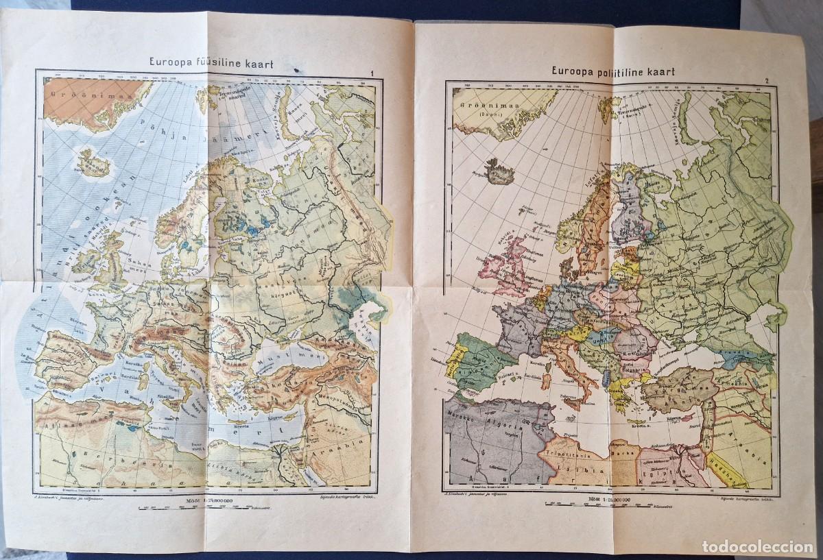 Mapas contempor&aacute;neos: Mapa Escolar Europa - Estonia 1921 - J. Linzbach Kents - Imprenta Militar Tallinn