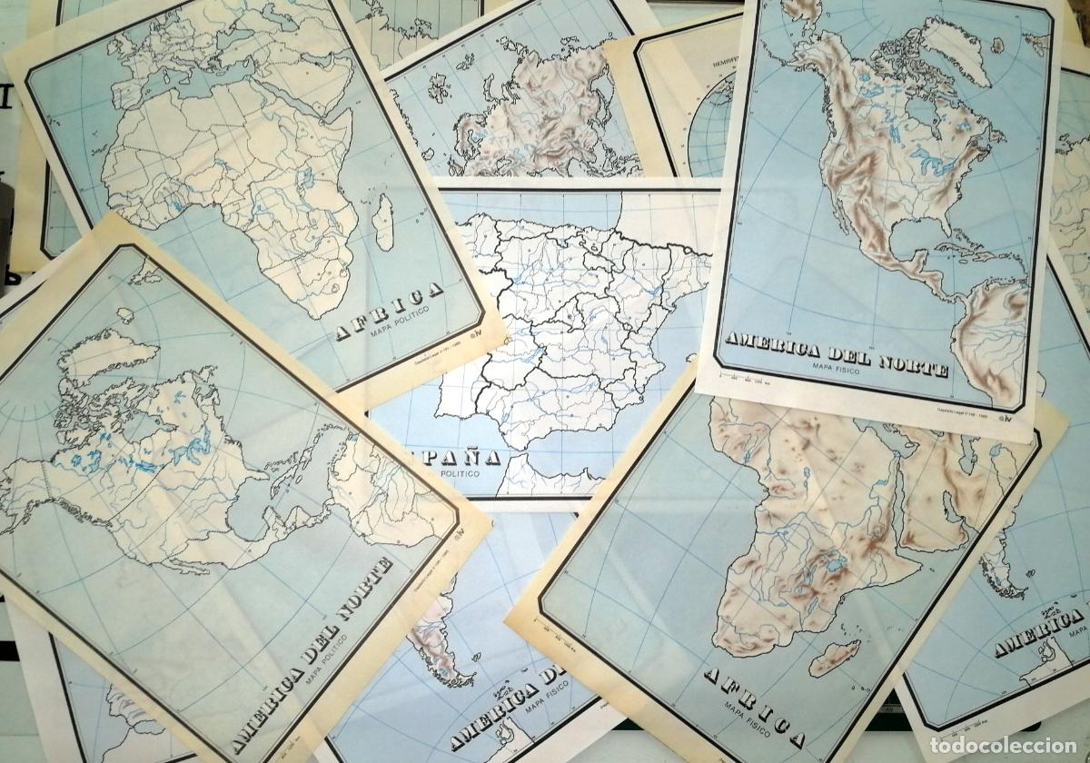 Mapas contempor&aacute;neos: LOTE DE 13 MAPAS MUDOS. Editorial iV, 1985. - &Aacute;FRICA, EUROPA, ASIA, ESPA&Ntilde;A, AM&Eacute;RICA, PLANISFERIO...
