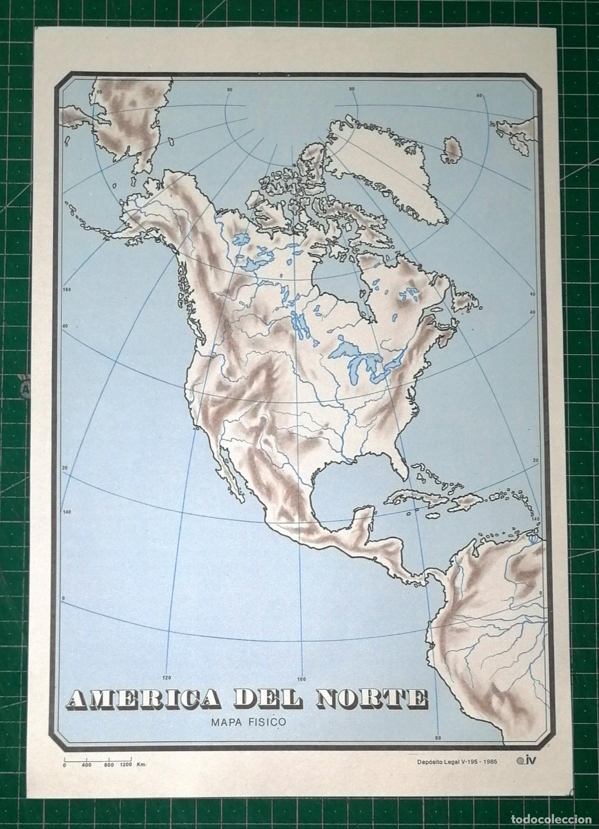 Mapas contempor&aacute;neos: MAPA MUDO F&Iacute;SICO. AM&Eacute;RICA DEL NORTE. - Editorial iV, 1985