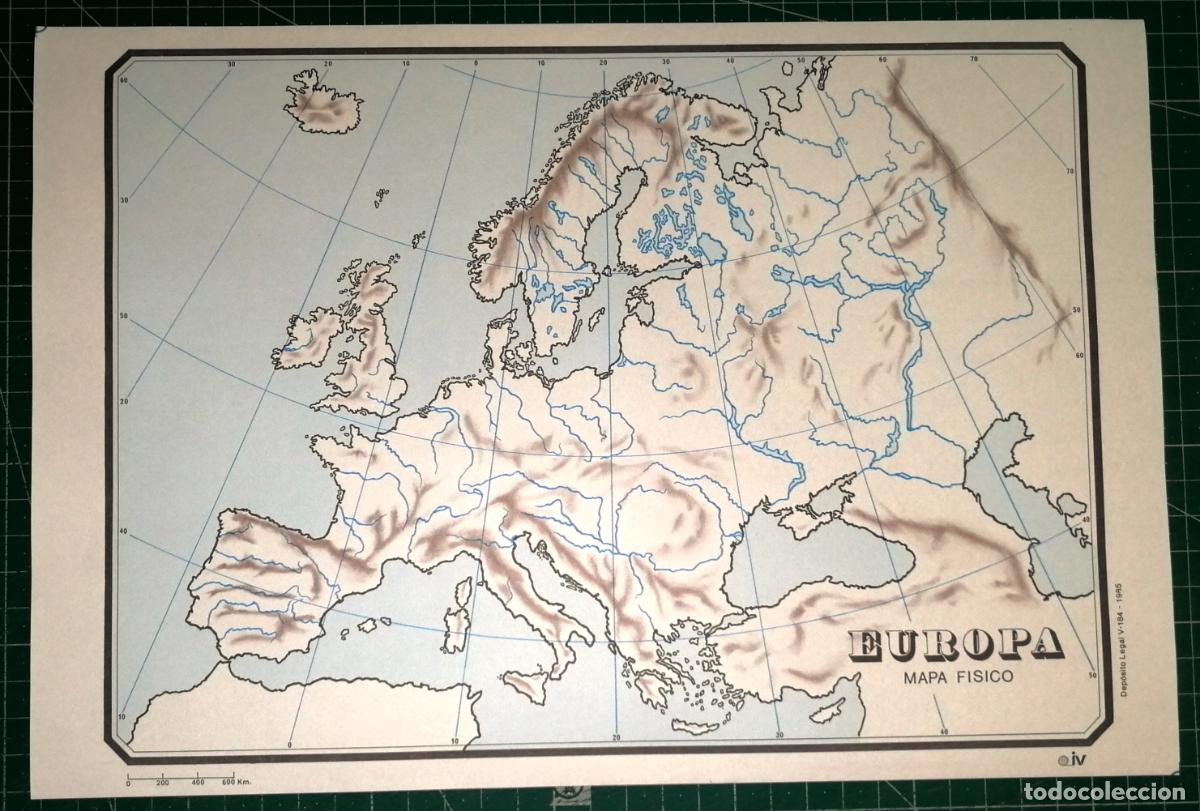 Mapas contempor&aacute;neos: MAPA MUDO F&Iacute;SICO. EUROPA. - Editorial iV, 1985