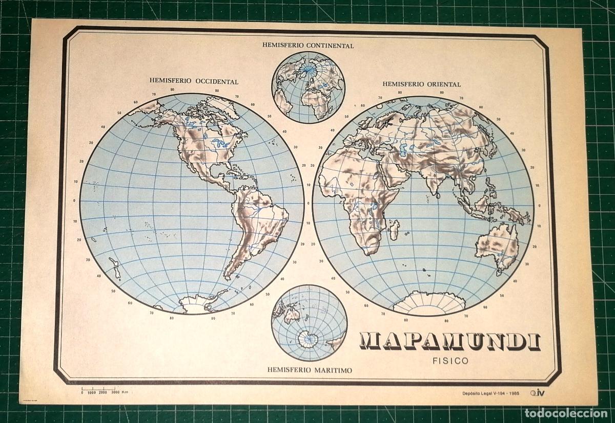Mapas contempor&aacute;neos: MAPA MUDO F&Iacute;SICO. MAPAMUNDI. - Editorial iV, 1985