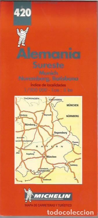 Mapas contempor&aacute;neos: MAPA DE CARRETERAS Y TURISTUICO ALEMANIA SURESTE MUNICH NUREMBE
