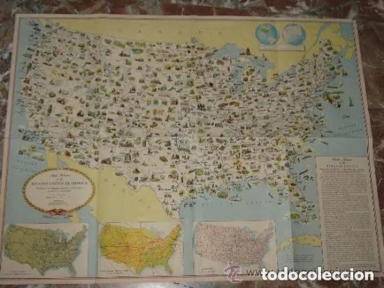 Mapas contempor&aacute;neos: MAPA ESTADOS UNIDOS CON ILUSTRACIONES DE CADA LUGAR -- VER FOTOS