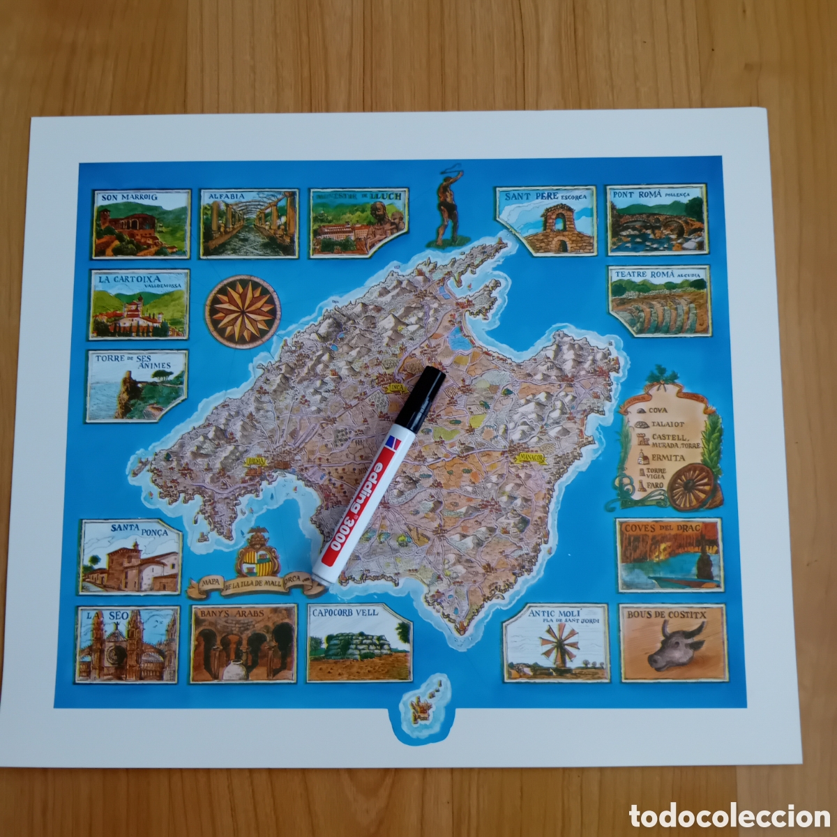 Mapas contempor&aacute;neos: CARTEL CON MAPA ILUSTRADO DE LA ISLA DE MALLORCA. 1982
