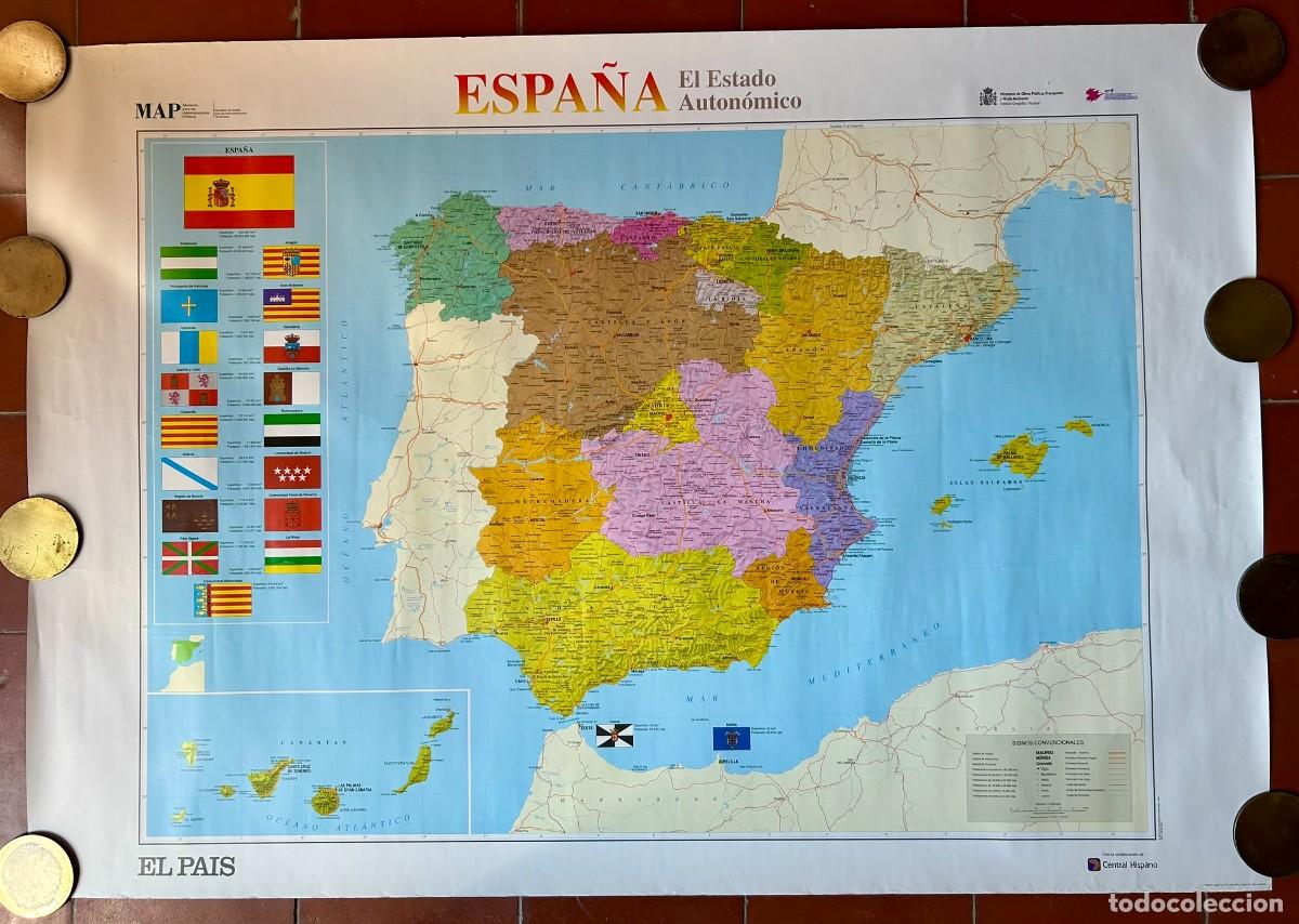 Mapas contempor&aacute;neos: MAPA DE ESPA&Ntilde;A EL ESTADO AUTON&Oacute;MICO - ESCALA 1:2.000.000 - 1995 - 70 x 101 cm