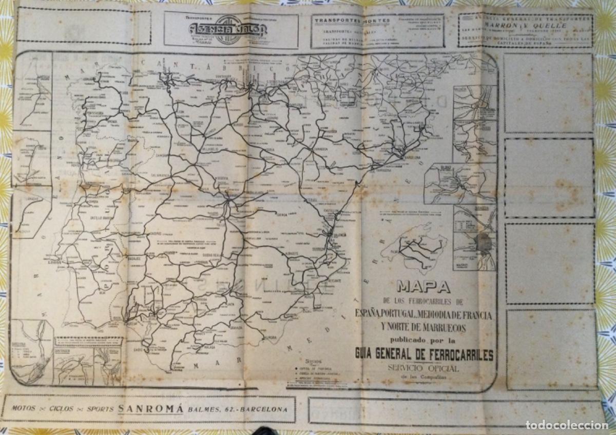 Mapas contempor&aacute;neos: MAPA, GUIA DE FERROCARRILES ESPA&Ntilde;A , PORTUGAL, MEDIODIA DE FRANCIA Y NORTE DE MARRUECOS