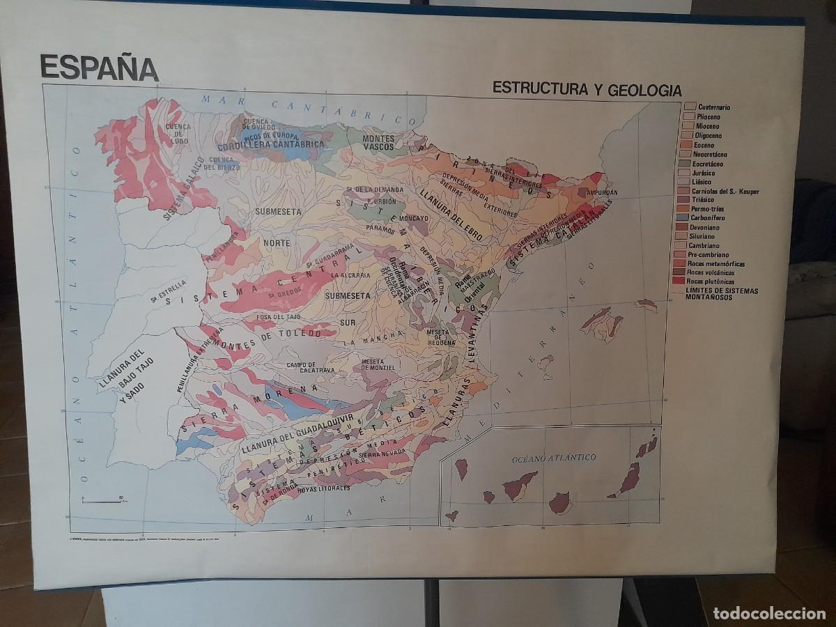 Mapas contempor&aacute;neos: Mapa escolar espa&ntilde;a, estructura y geologia / climatologia, edigol 1976, 117x90cm aprox
