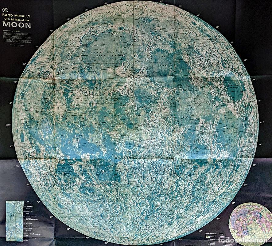 Mapas contempor&aacute;neos: Vintage XXL Rand McNally Official Map of the Moon - Special 3-D Edition - 1960s Space Age