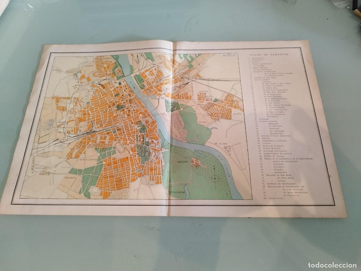 Mapas contempor&aacute;neos: plano hist&oacute;rico desplegable de Varsovia en espa&ntilde;ol. De enciclopedia antigua a identificar.