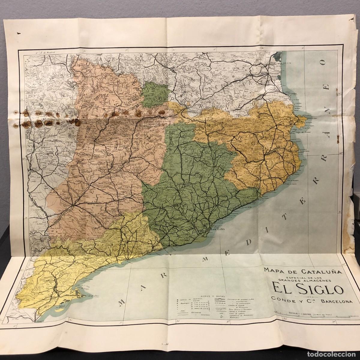 Mapas contempor&aacute;neos: MAPA DE CATALU&Ntilde;A - GRANDES ALMACENES EL SIGLO - CONDE Y CIA BARCELONA - MODERNISTA - GRANDE / 5281