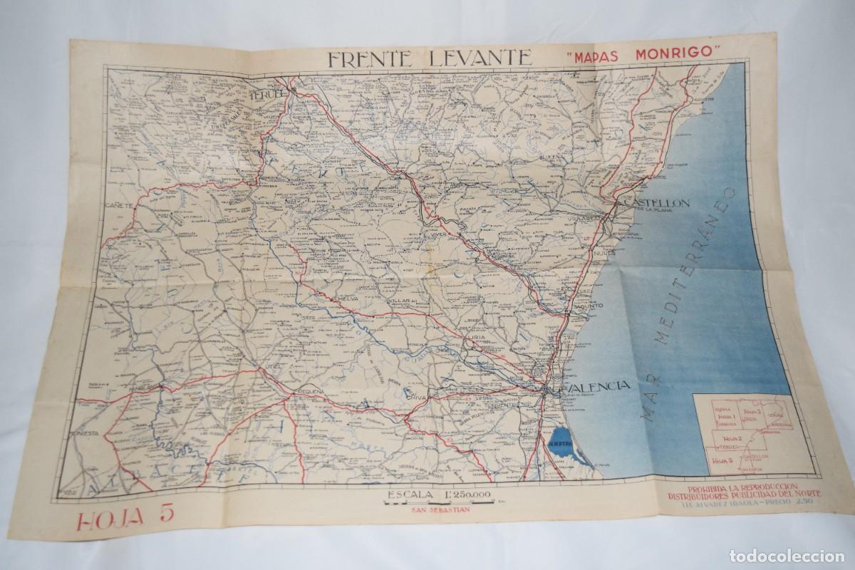 Mapas contempor&aacute;neos: Frente de LEVANTE, Hoja 5 - Mapas MONRIGO - Lit. &Aacute;LVAREZ IRAOLA - Escala 1:250.000 - &Eacute;poca G. CIVIL