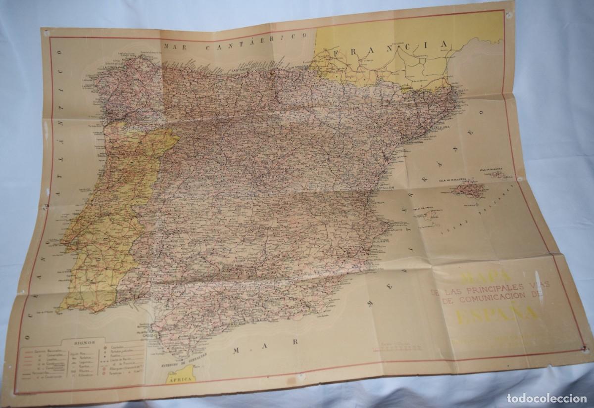 Mapas contempor&aacute;neos: A&ntilde;os 40 / Mapa de Espa&ntilde;a, DE PRINCIPALES V&Iacute;AS COMUNICACI&Oacute;N - Edt. HERNANDO S.A. - Escala 1:1.250.000