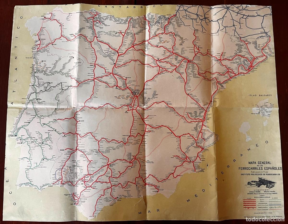 Mapas contempor&aacute;neos: ANTIGUO MAPA GENERAL DE LOS FERROCARRILES ESPA&Ntilde;OLES, INSTITUTO POLIT&Eacute;CNICO DE FERROCARRILES, GRAN