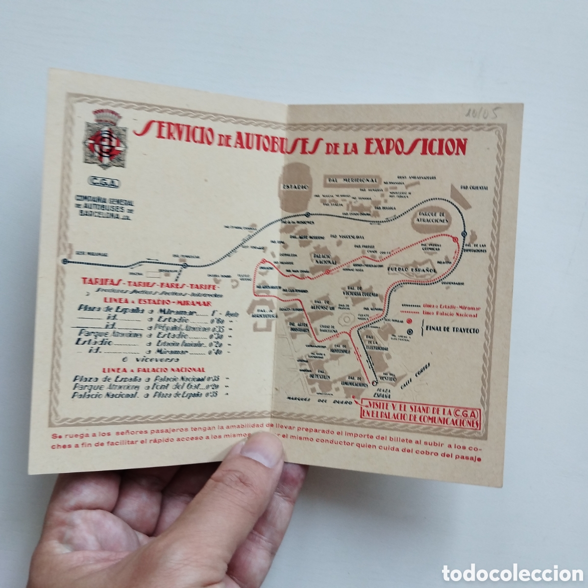 Mapas contempor&aacute;neos: PLANO DE LA EXPOSICI&Oacute;N INTERNACIONAL DE BARCELONA 1929 SERVICIO AUTOBUSES CGA