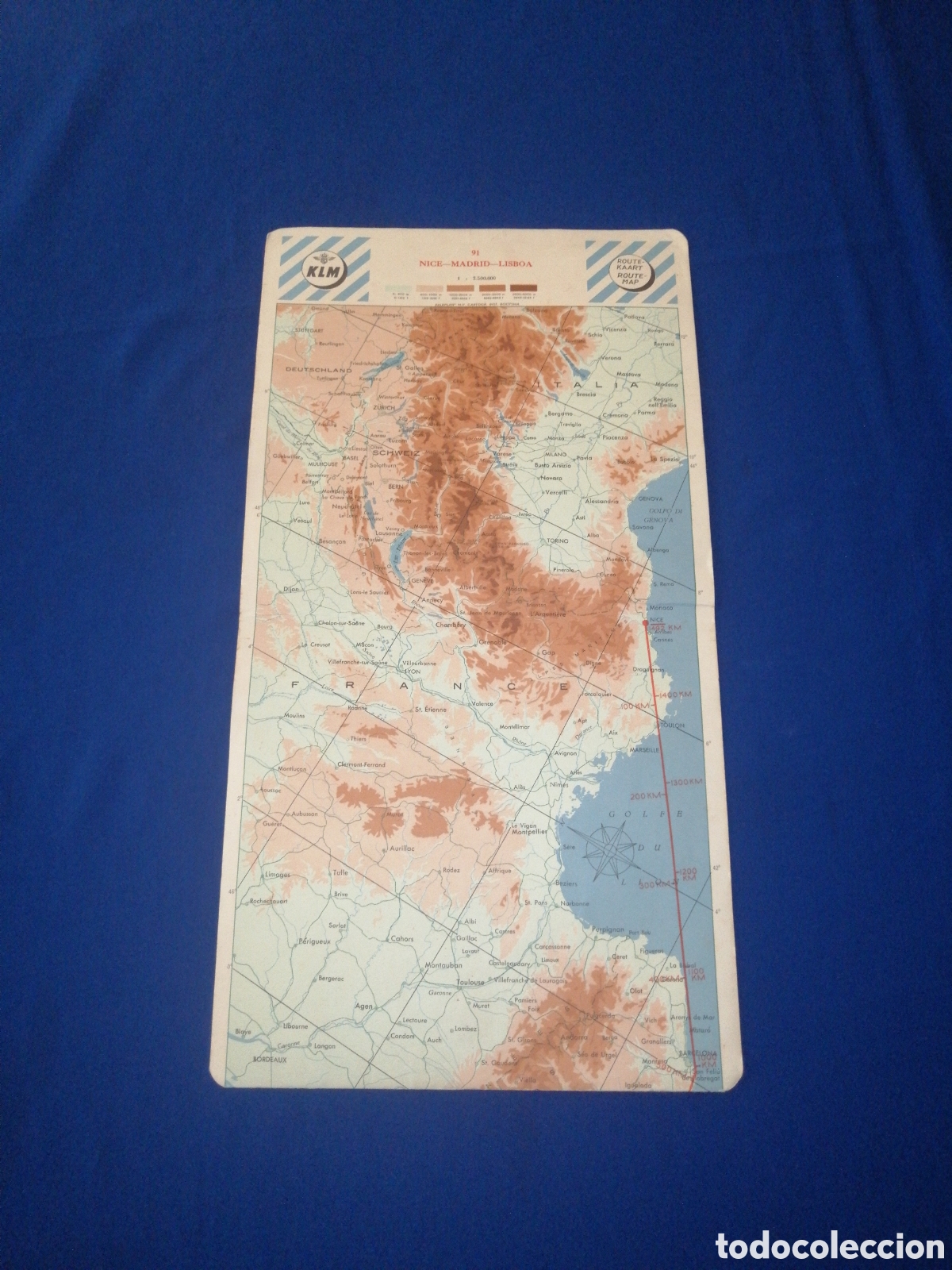 Mapas contempor&aacute;neos: KLM - AEROL&Iacute;NEA PA&Iacute;SES BAJOS - ROUTE MAP - NICE - MADRID - LISBOA N&Uacute;MERO 90