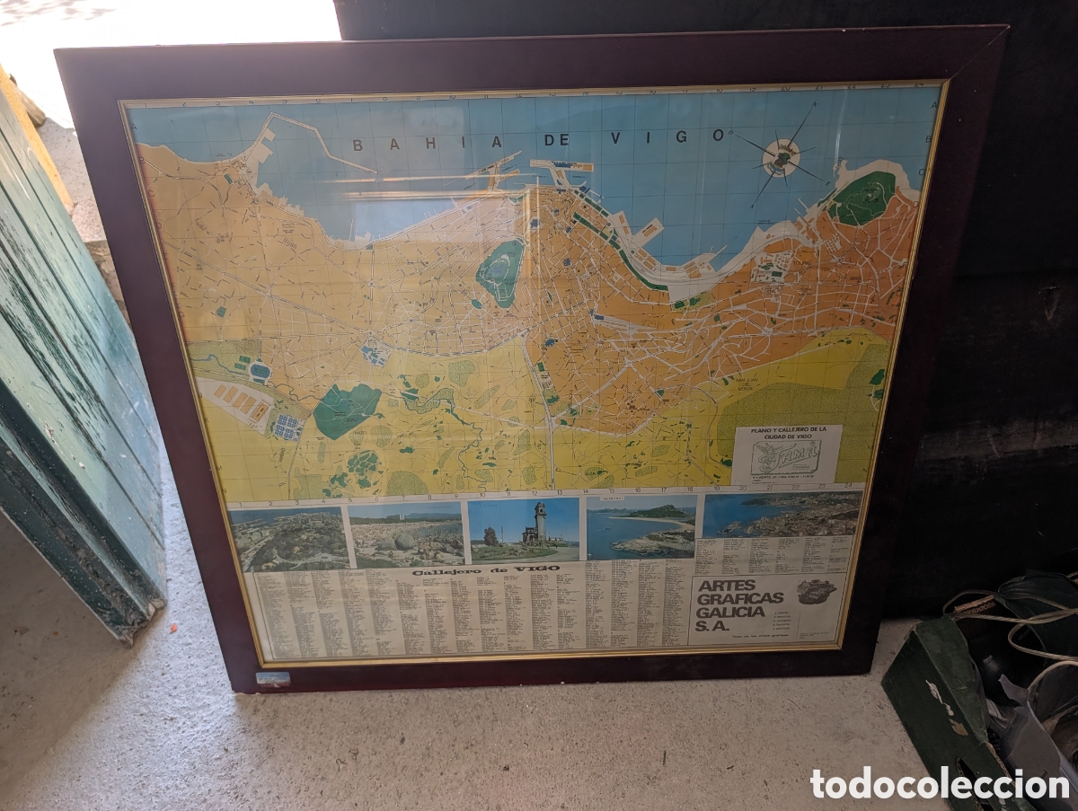 Mapas contempor&aacute;neos: Gran Plano y Callejero de Vigo - Editorial FAMA - Enmarcado con Cristal - 92x74