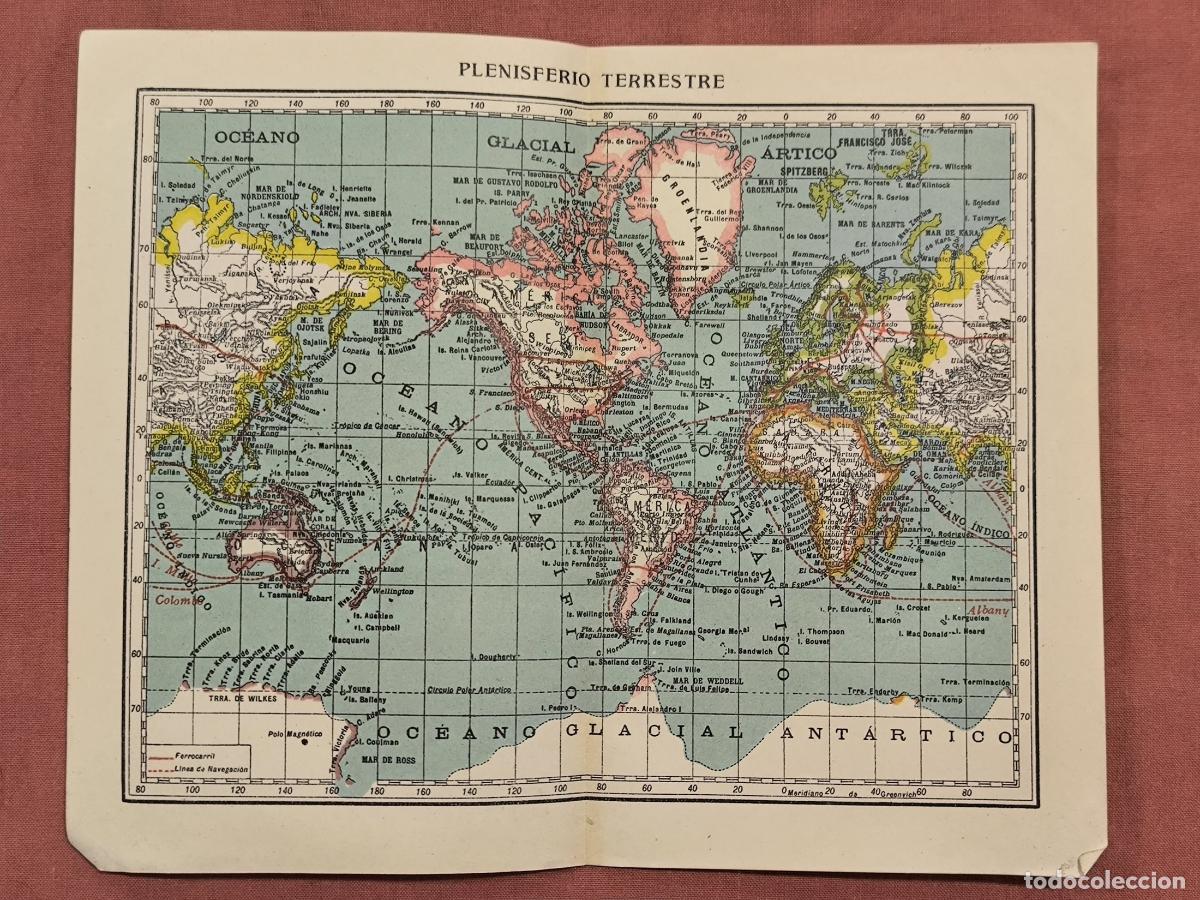 Mappe contemporanee: Mapa Antiguo Planisferio Terrestre &ndash; Cartograf&iacute;a Mundial de Coleccionismo