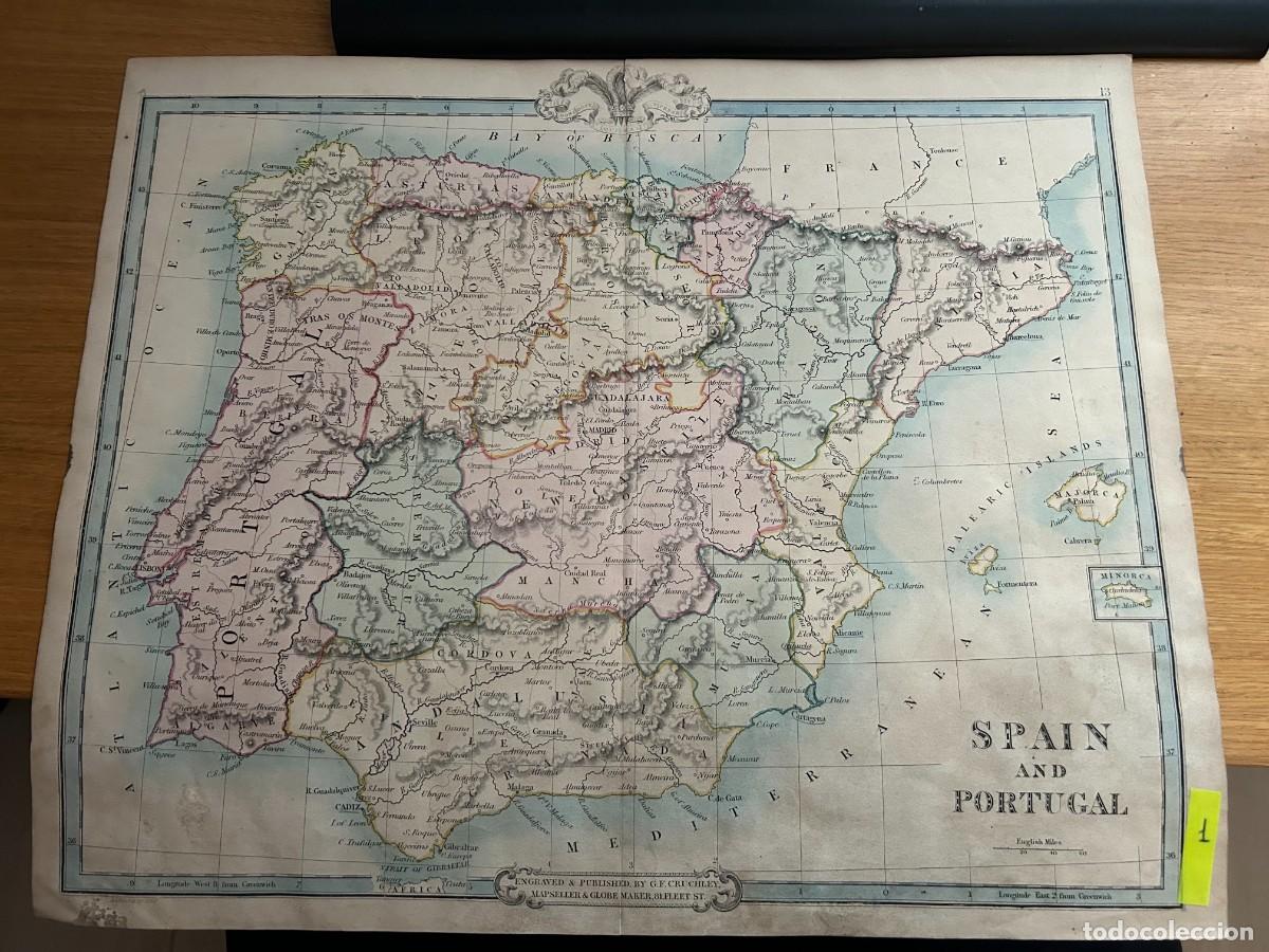 Mappe contemporanee: Mapa de Espa&ntilde;a y Portugal. George Cruchley. Londres 1859