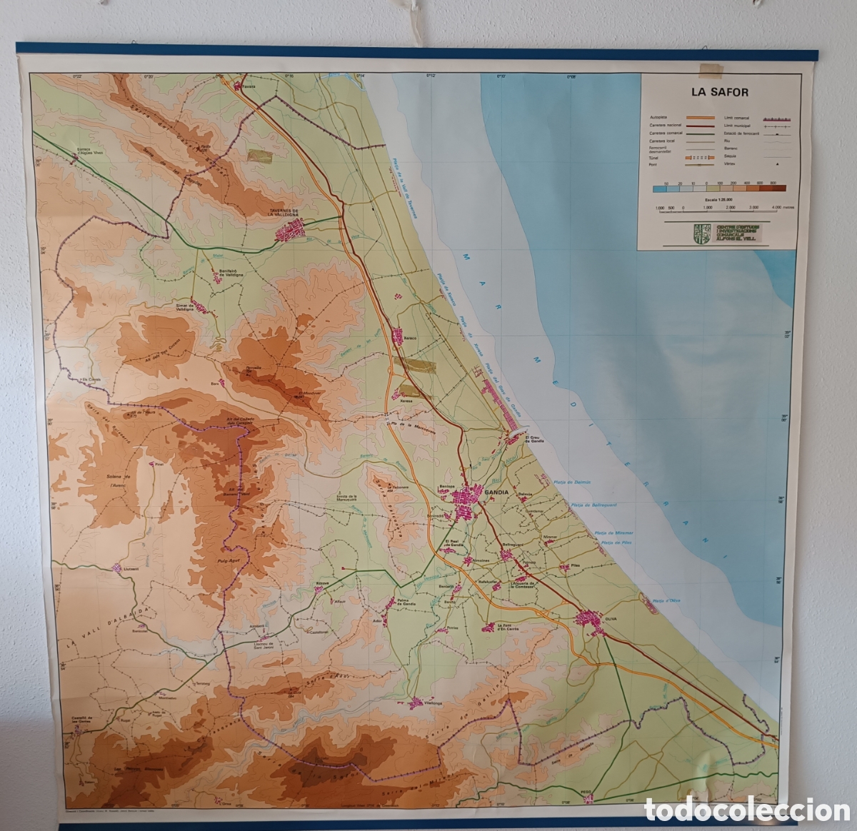 Mapas contempor&aacute;neos: Gran MAPA Pared tipo Escuela Comarca LA SAFOR, Valencia, 120 x 120 A&ntilde;o 1986.