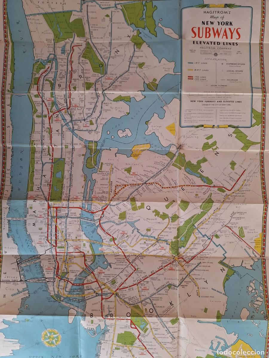 Mapas contempor&aacute;neos: ANTIGUO MAPA DE NEW YORK LINEAS ELEVADAS DEL METRO RV - Foto 2