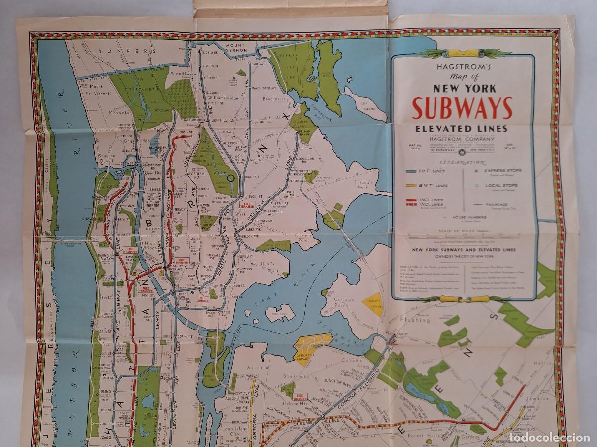 Mapas contempor&aacute;neos: ANTIGUO MAPA DE NEW YORK LINEAS ELEVADAS DEL METRO RV - Foto 3