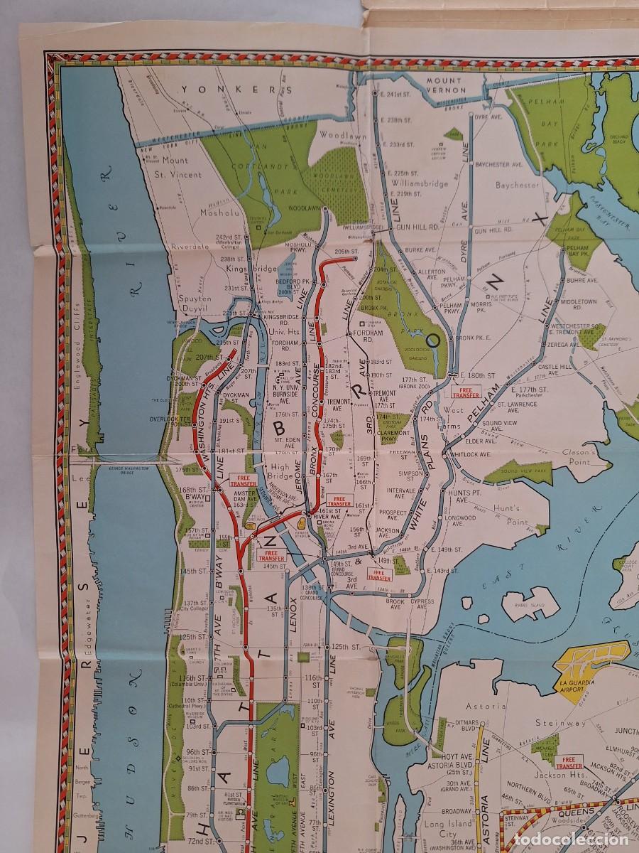 Mapas contempor&aacute;neos: ANTIGUO MAPA DE NEW YORK LINEAS ELEVADAS DEL METRO RV - Foto 4
