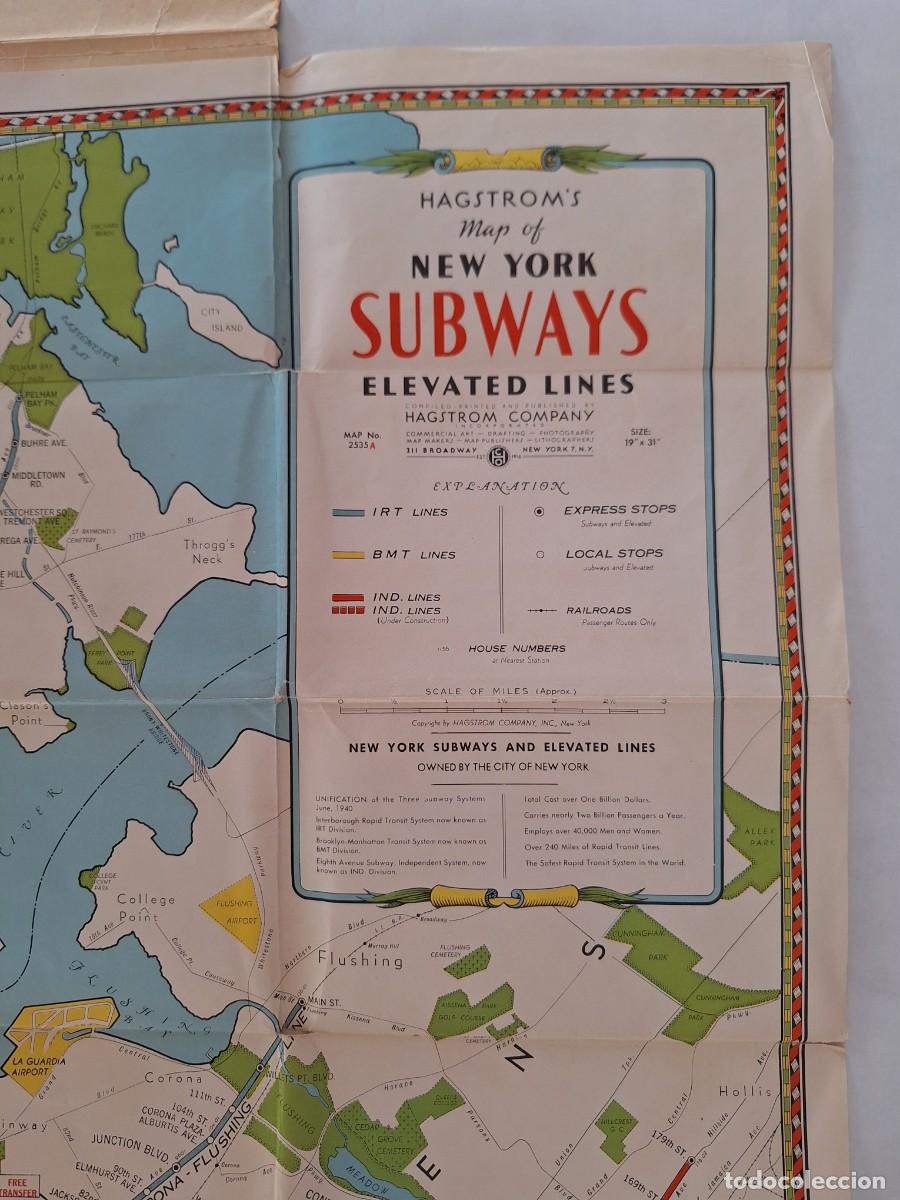 Mapas contempor&aacute;neos: ANTIGUO MAPA DE NEW YORK LINEAS ELEVADAS DEL METRO RV - Foto 5