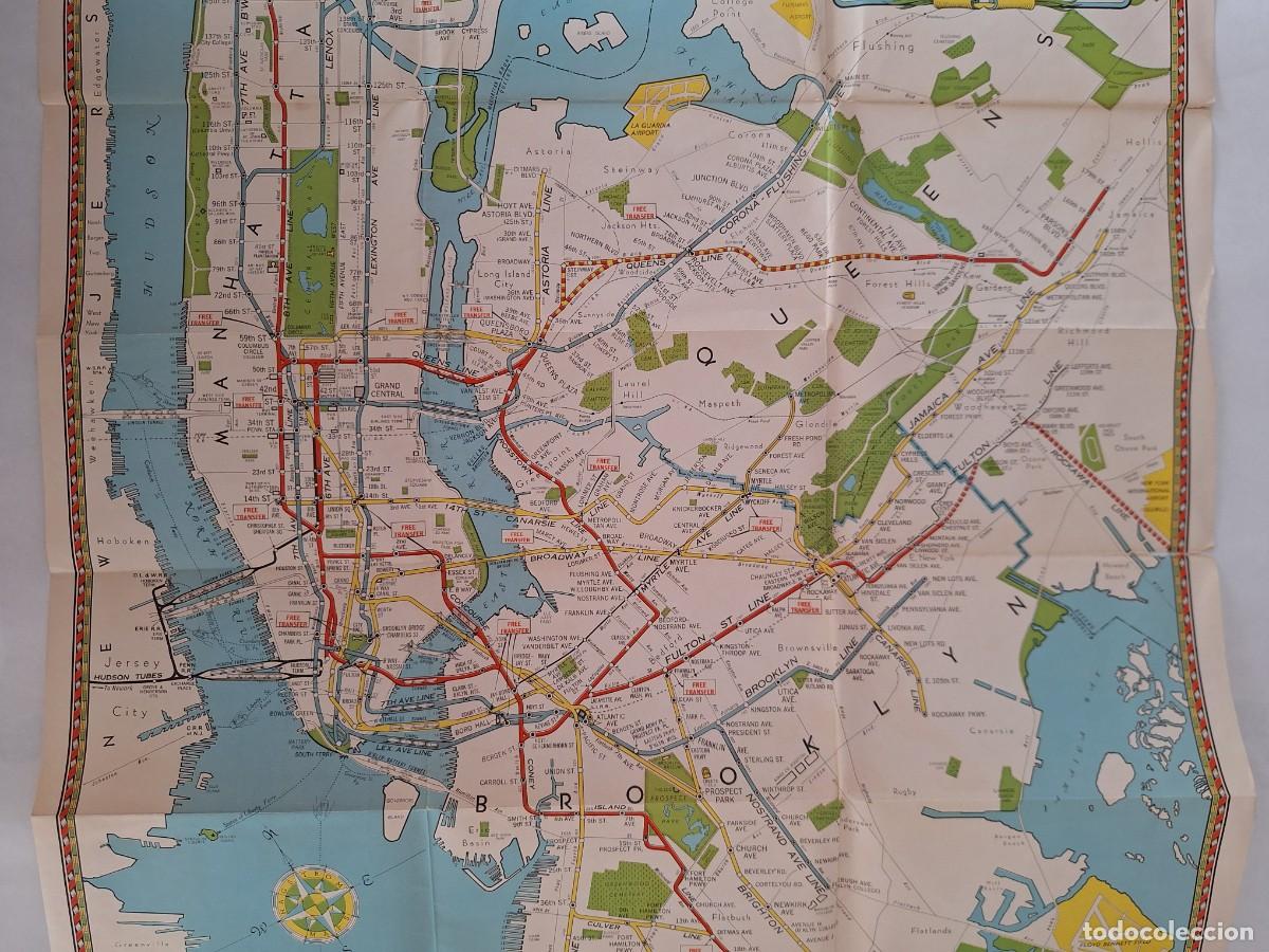 Mapas contempor&aacute;neos: ANTIGUO MAPA DE NEW YORK LINEAS ELEVADAS DEL METRO RV - Foto 6