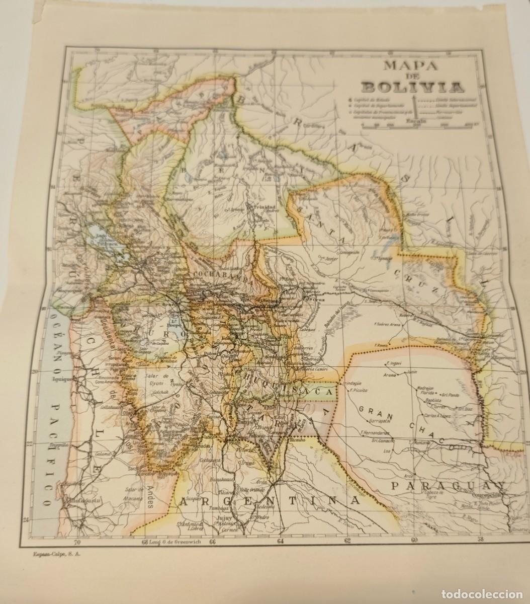 Mapas contempor&aacute;neos: ANTIGUA LAMINA/MAPA DE BOLIVIA - PROCEDENTE DE LA ENCICLOPEDIA ESPASA CALPE - FOTOS AD.