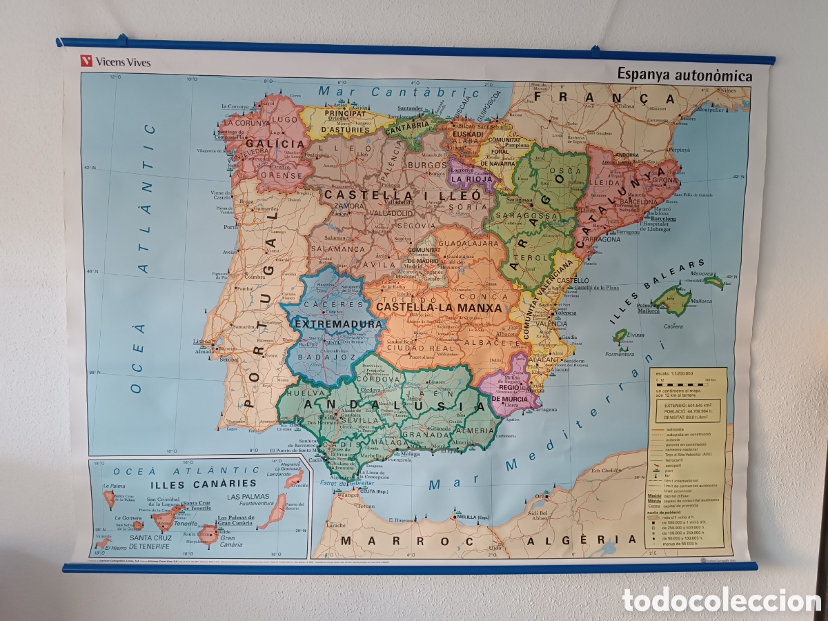 Mapas contempor&aacute;neos: Gran MAPA Pared tipo Escuela de ESPA&Ntilde;A, reversible, Espanya Auton&ograve;mica i Pen&igrave;nsula Ib&egrave;rica.