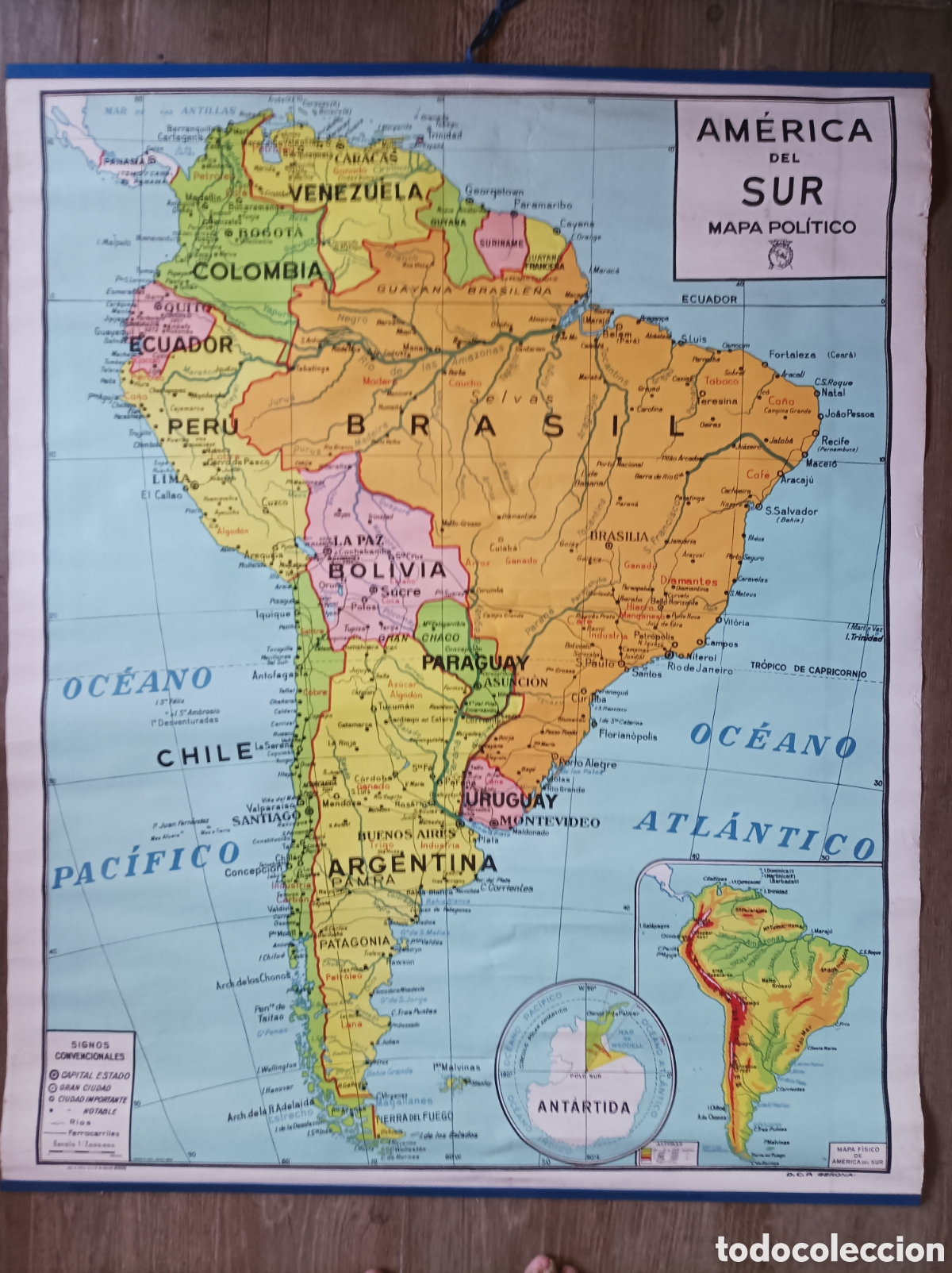 Mapas contempor&aacute;neos: MAPA DE AM&Eacute;RICA DEL SUR. 1972. ED. DALMAU CARLES PLA. 118x96 CM. BUEN ESTADO. CON FUNDA.