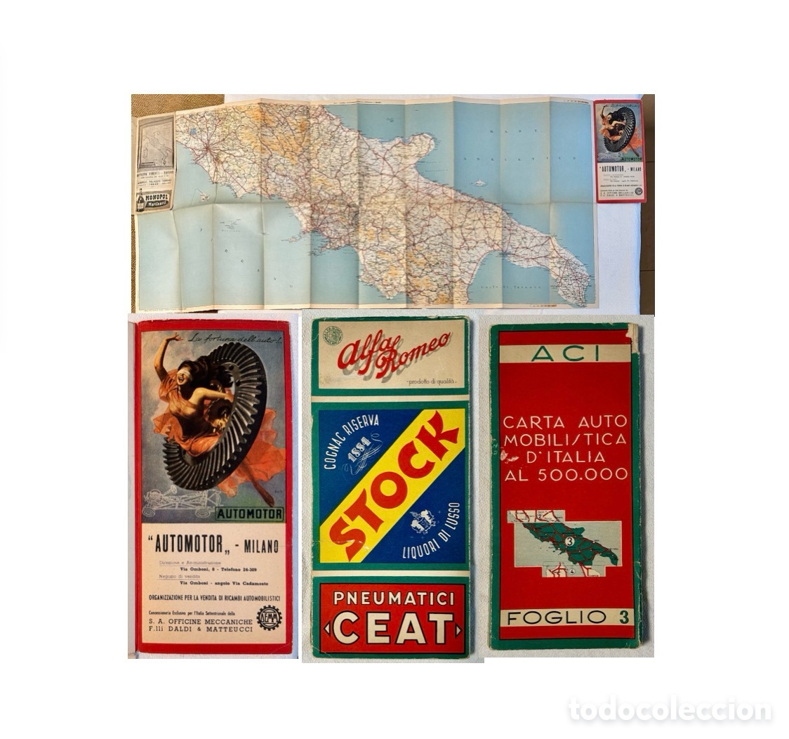 Mapas contempor&aacute;neos: A&ntilde;os 50, mapa plegable de carreteras vintage de la serie Carta automobilistica d'Italia.