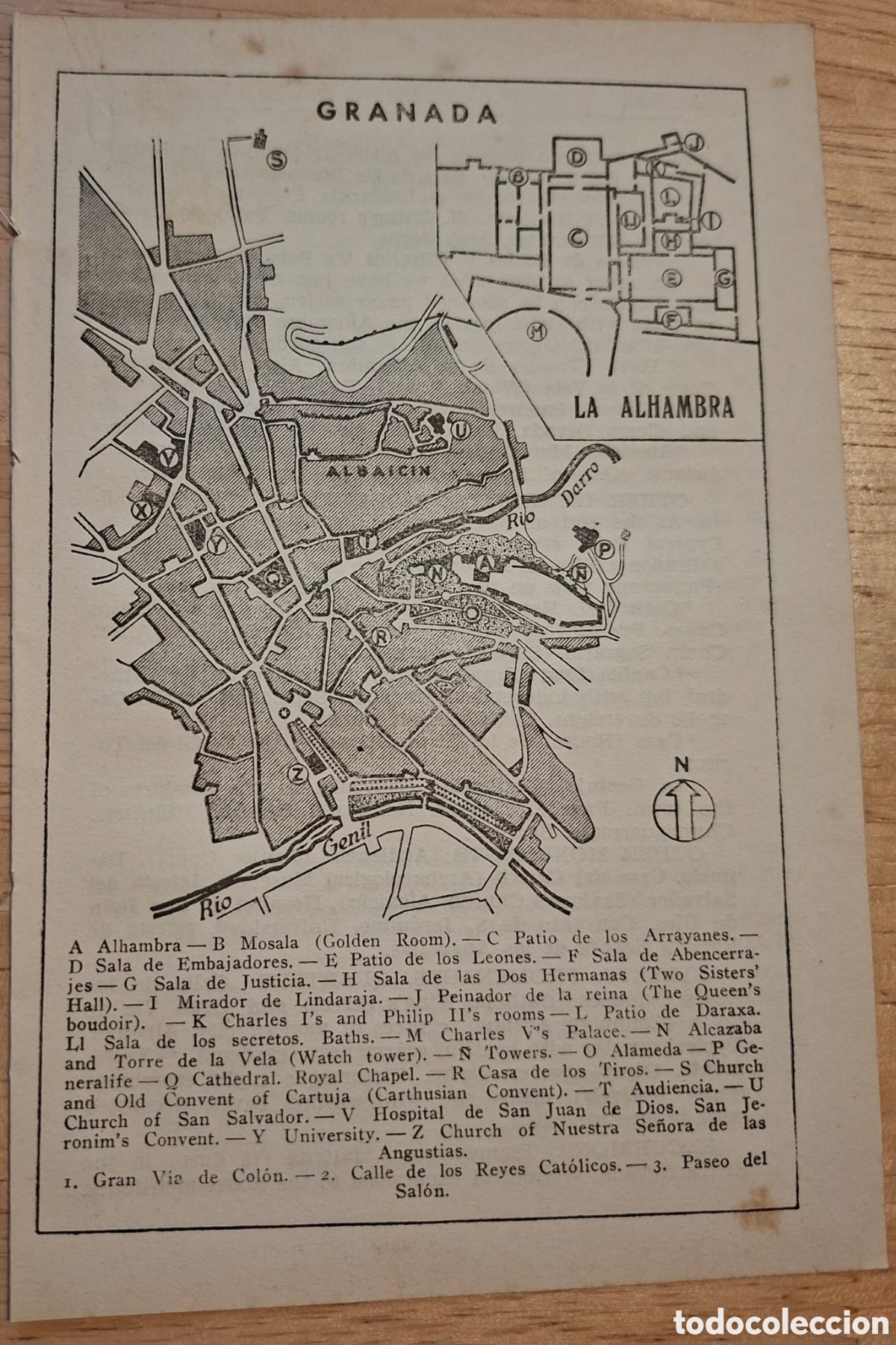 Mapas contempor&aacute;neos: PLANO MAPA 1952 VINTAGE GRANADA CON LA ALHAMBRA