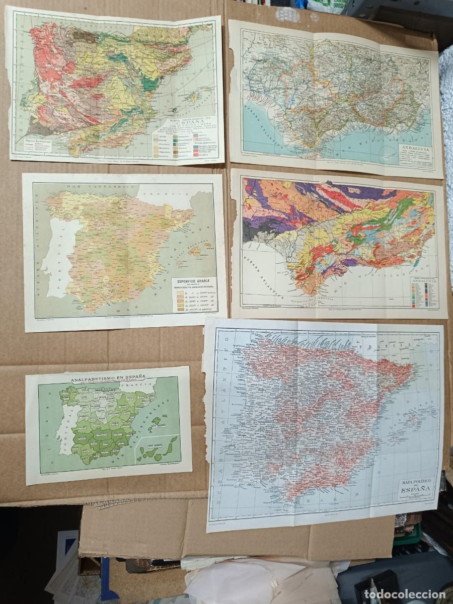 Mapas contempor&aacute;neos: LOTE DE 6 ANTIGUOS MAPAS DE ESPA&Ntilde;A Y ANDALUCIA. GEOLOGICO, SUPERFICIE ARABLE, ANALFABETISMO -P29