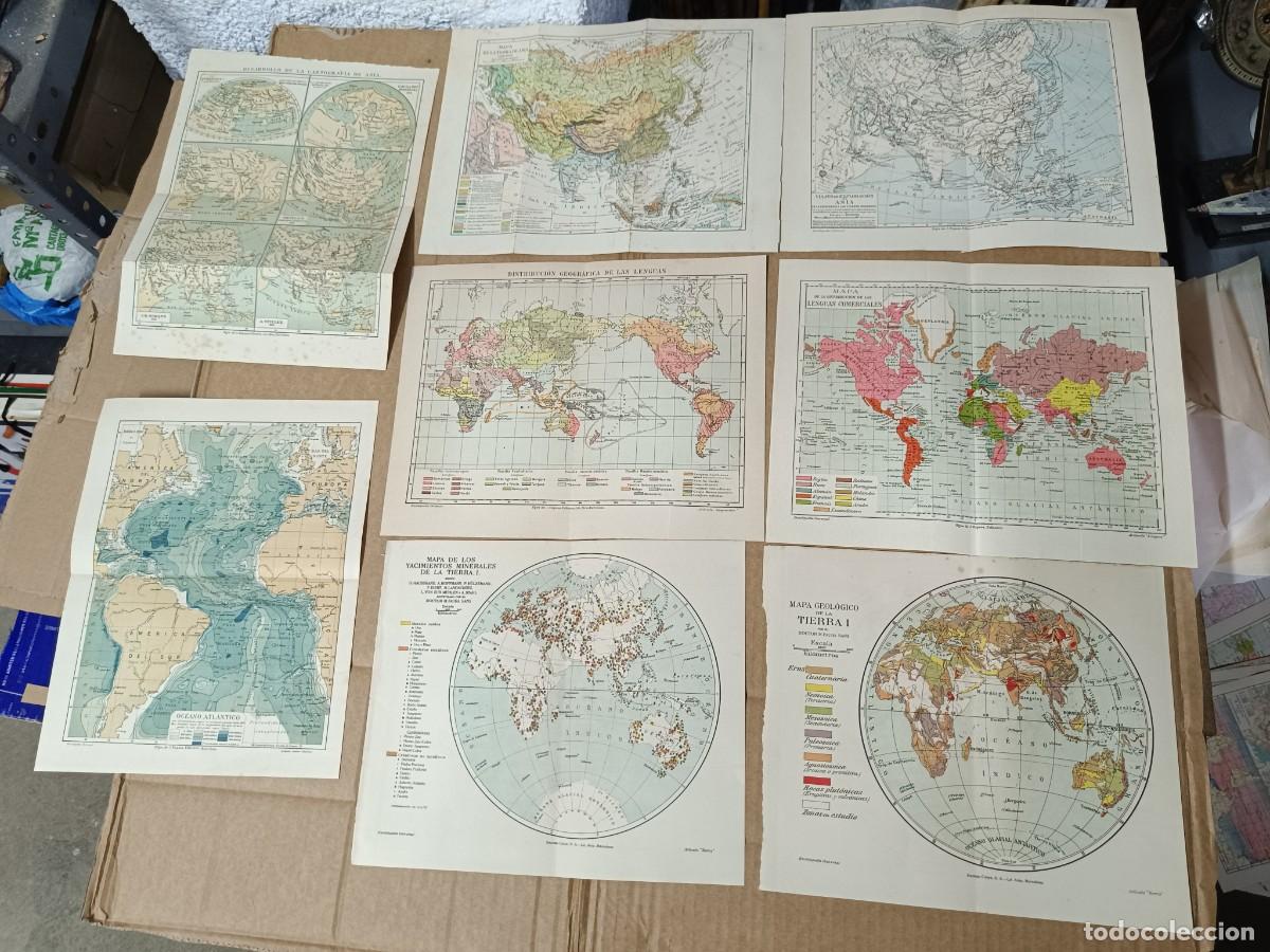 Mapas contempor&aacute;neos: LOTE DE 8 ANTIGUOS MAPAS DEL MUNDO Y ASIA, LENGUAS, MINERALES, GEOLOGICO, OCEANO ATLANTICO -P29
