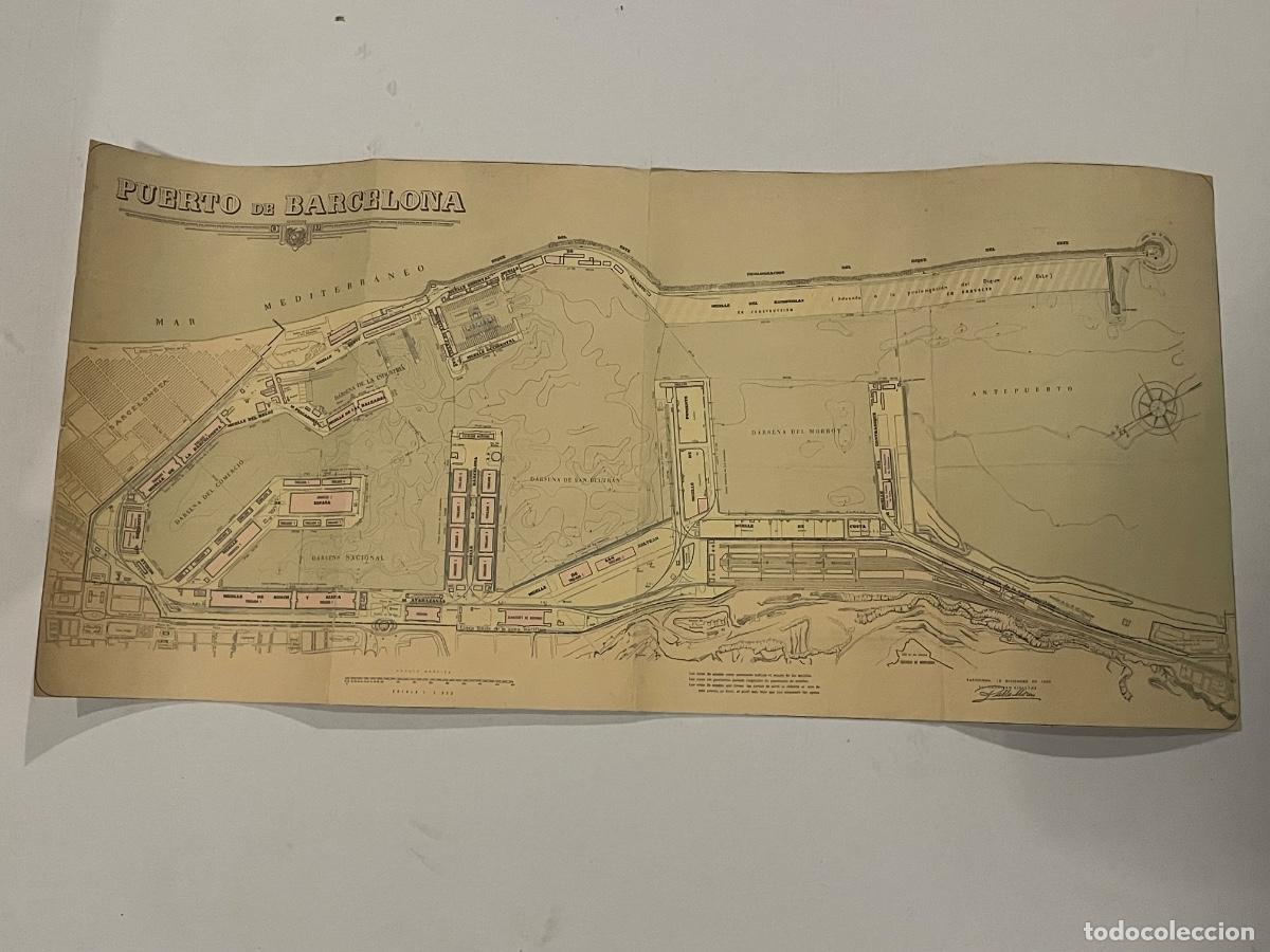 Mapas contempor&aacute;neos: BARCELONA - ANTIGUO PLANO DEL PUERTO DE BARCELONA - 74X35 CM. REALIZADO 12 DICIEMBRE 1952 POR PABLO