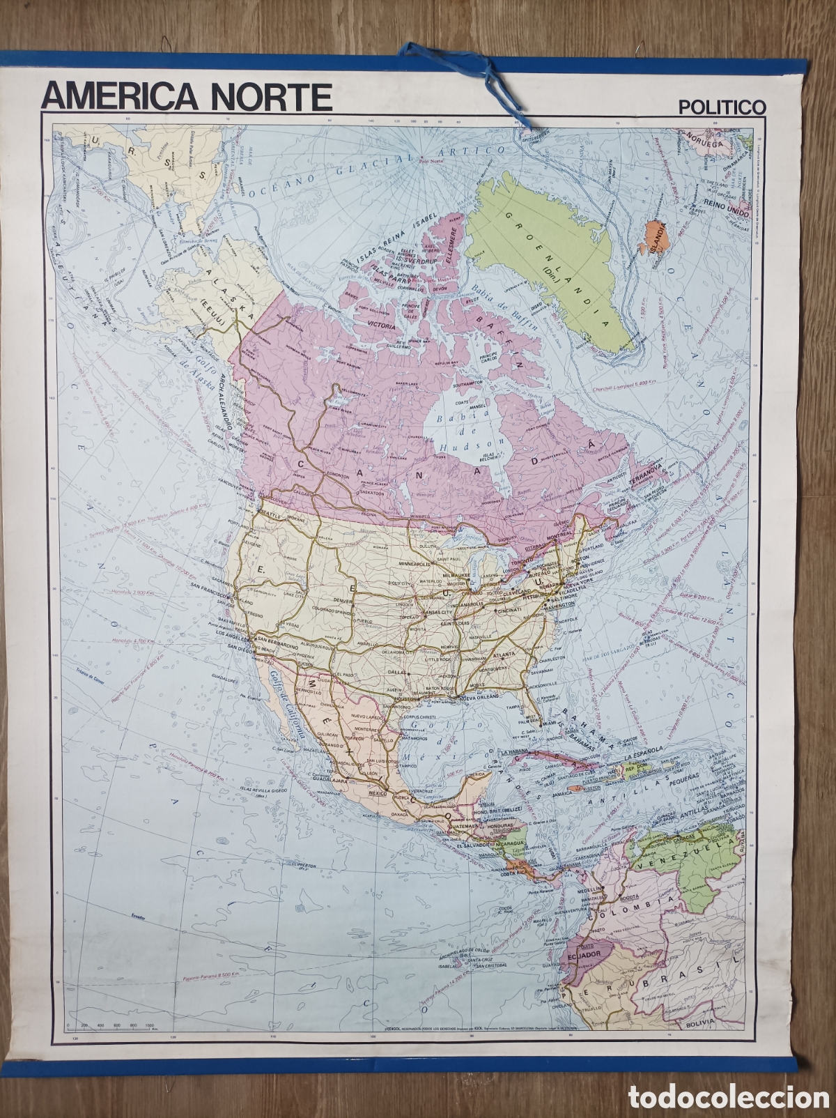 Mapas contempor&aacute;neos: MAPA F&Iacute;SICO POL&Iacute;TICO AMERICA NORTE. 1976. ED. EDIGOL. 90x115 CM. MUY BUEN ESTADO. MURAL ESCOLAR.