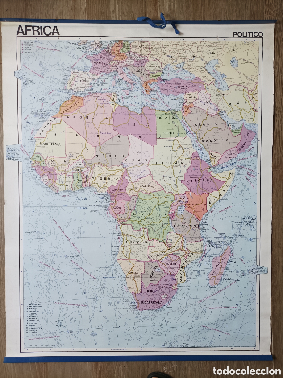 Mapas contempor&aacute;neos: MAPA AFICA FISICO POL&Iacute;TICO. ED. EDIGOL. 1976. MUY BUEN ESTADO. 90x115 CM. MURAL ESCOLAR.
