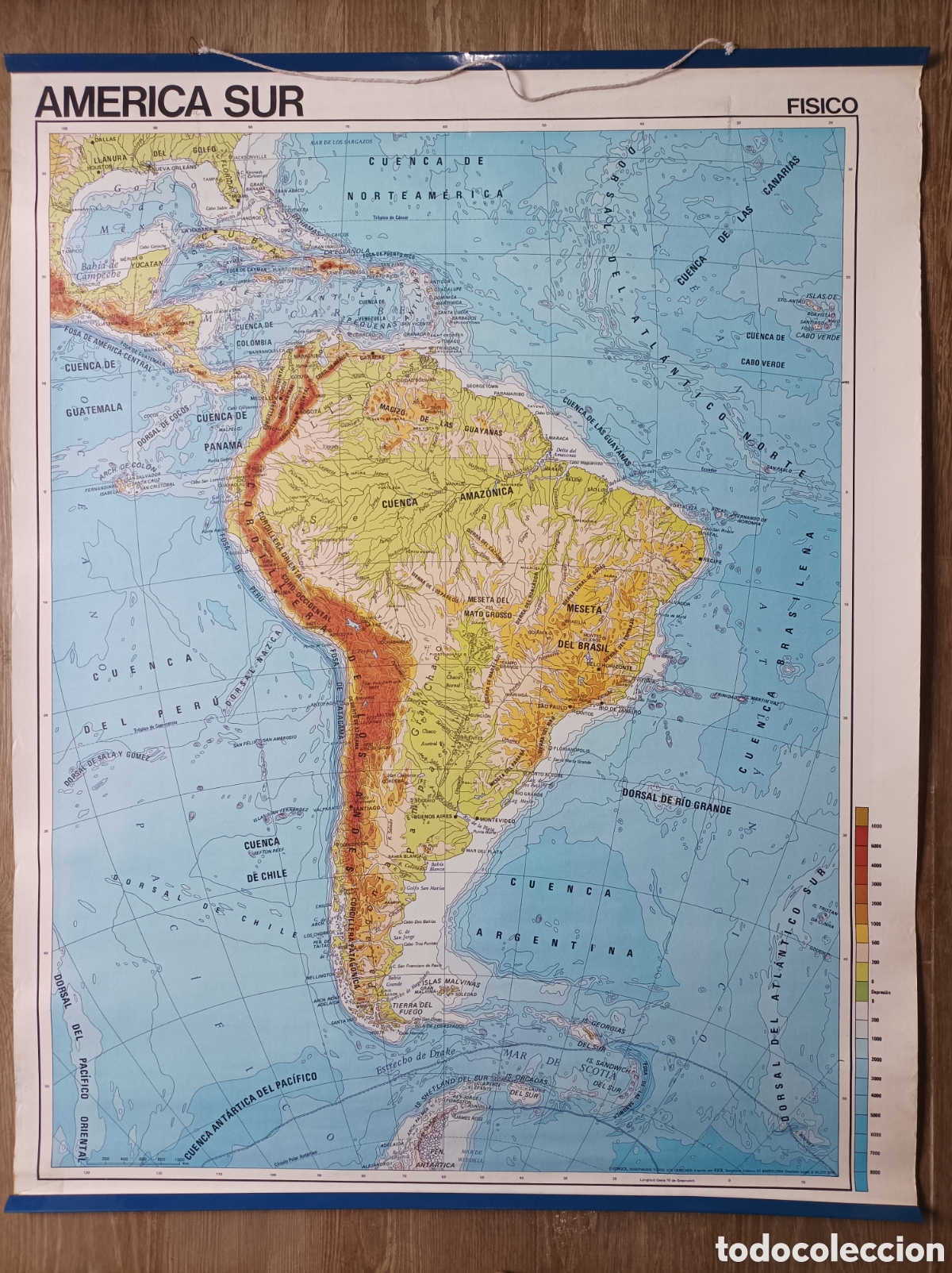 Mapas contempor&aacute;neos: MAPA AMERICA DEL SUR FISICO POL&Iacute;TICO. ED. EDIGOL. 1976. MUY BUEN ESTADO. 90x115 CM. MURAL ESCOLAR.