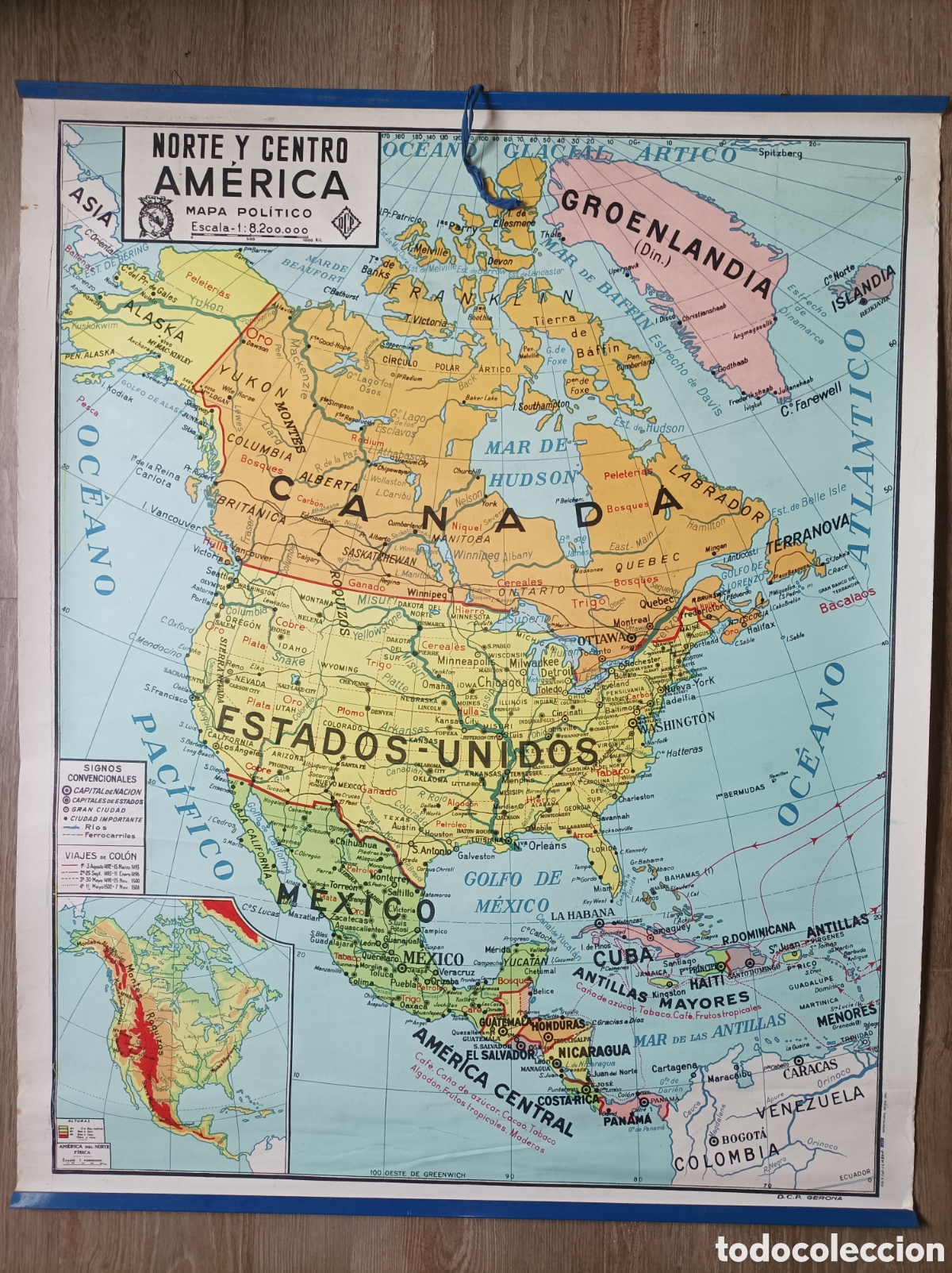 Mapas contempor&aacute;neos: MAPA DE AM&Eacute;RICA DEL NORTE F&Iacute;SICO POL&Iacute;TICO. CARLES DALMAU PLA. 1972. MUY BUEN ESTADO. 96x120 CM.