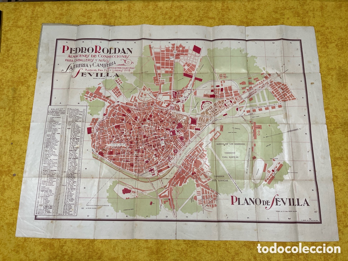 Mapas contempor&aacute;neos: Antiguo Novisimo Plano General de Sevilla Pedro Roldan Anos 1920 Publicidad